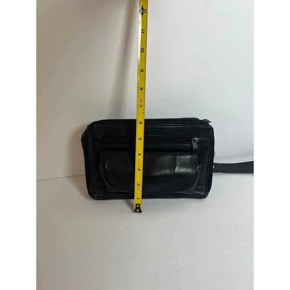 Black Leather Wristlet Clutch‎ Wallet Organizer Bag Purse Travel Small